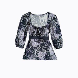 Vtg Y2K Babydoll Top S Dark Purple Floral Whimsigoth 90s Fairy Grunge Romantic